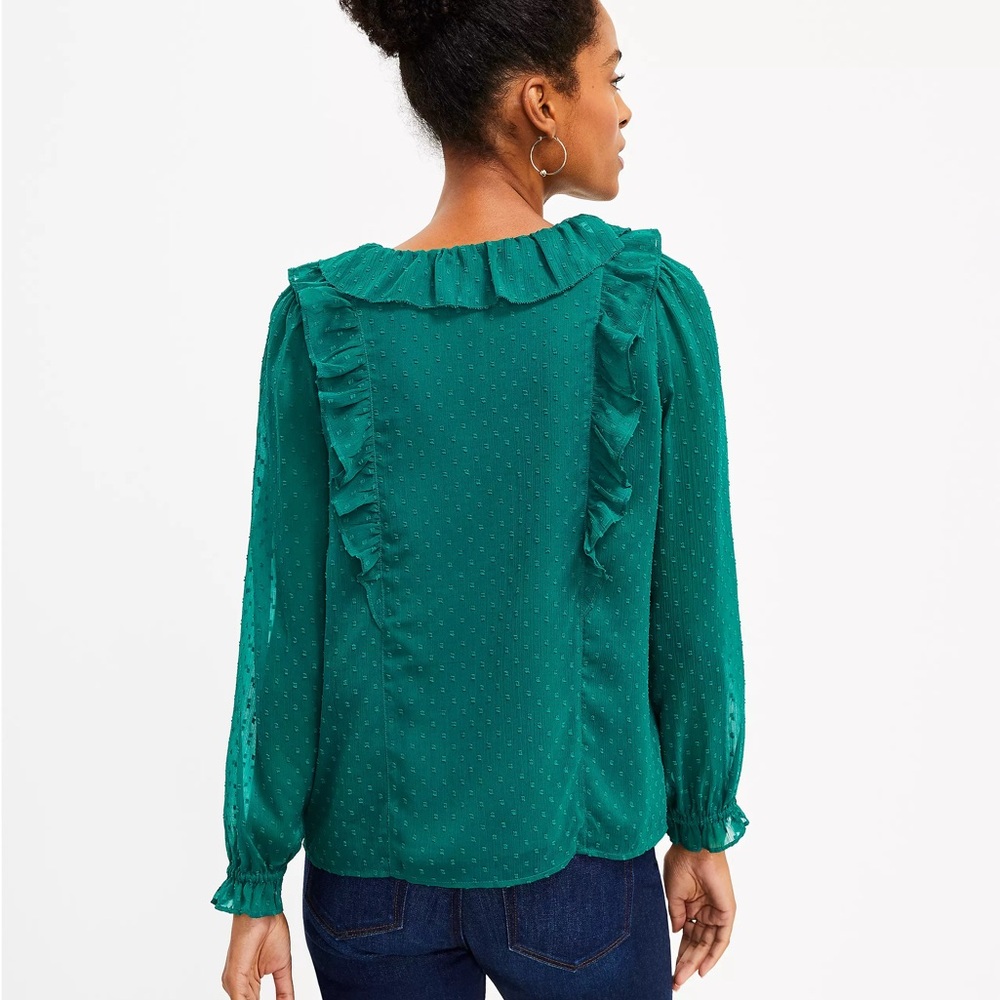 LOFT Green Ruffle Blouse - Picture 3 of 14